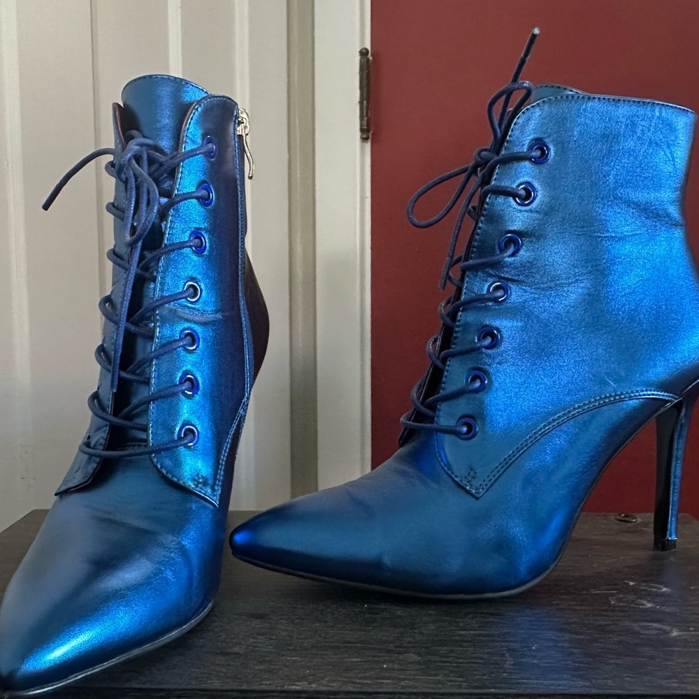 Blue Lace-Up Ankle Boots